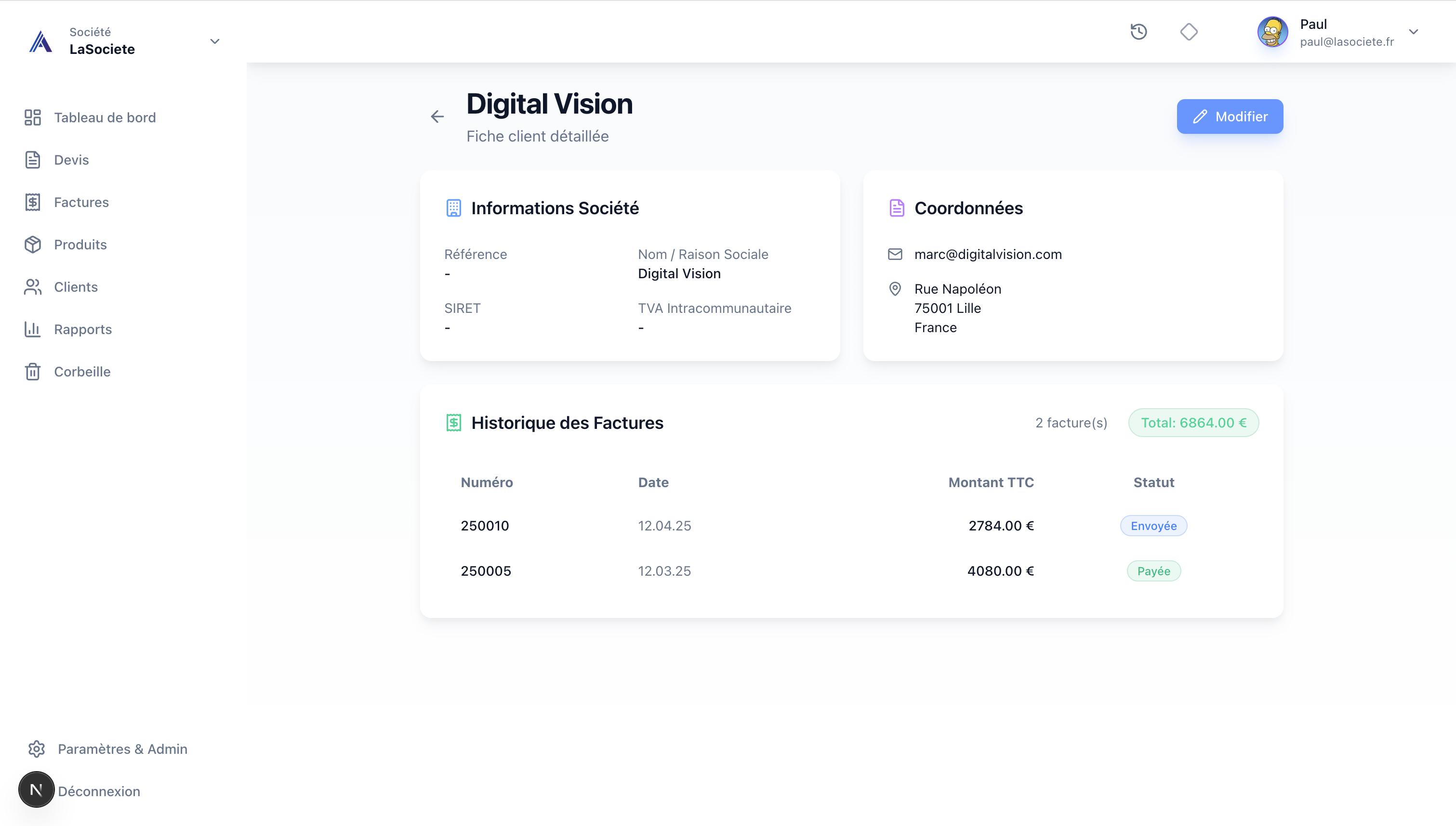 Fiche client détaillée et conformité