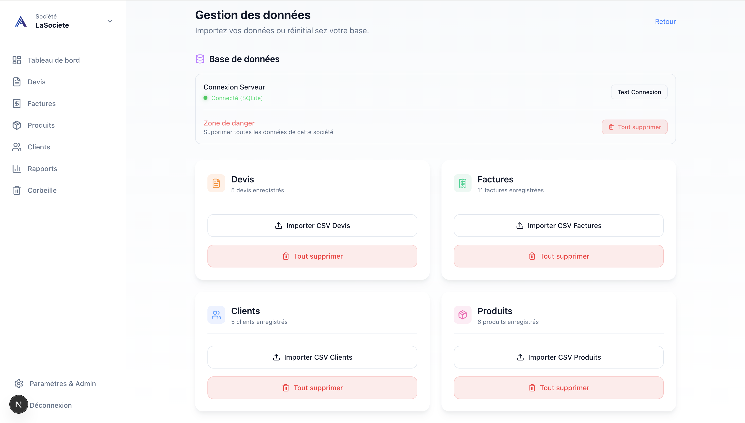 Import de données MyFacture